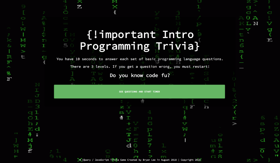 jQuery / JavaScript Timed Coding Trivia Game